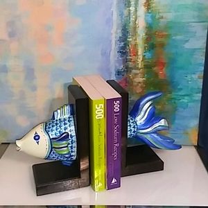 Nautical bookends, fish, HANDPAINTED